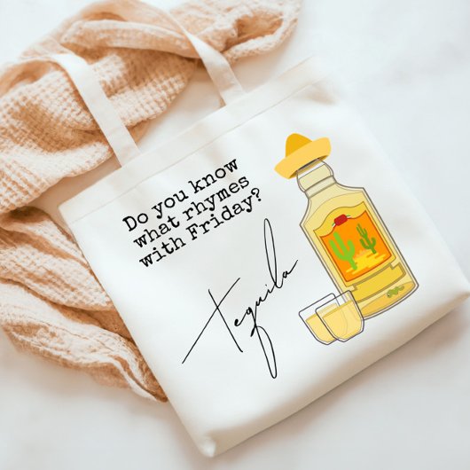 Grappig Wat rijmt met vrijdag? tequila Tote Bag