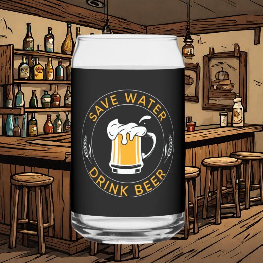 Grappig water bier woord kunst drinken blikvorm glas