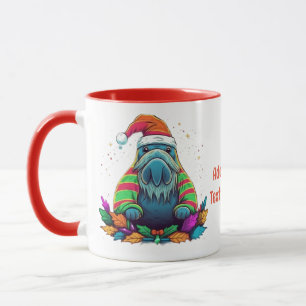 Grappig Water Kleur Walrus Santa Kerstmis Party Mok
