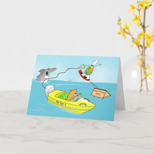 Grappig waterskiën gelukkige verjaardag broeder ka kaart (Gele Bloem)