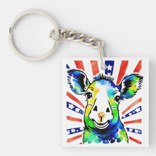 Grappig waterverf kleurrijk schaap sleutelhanger (voorkant)