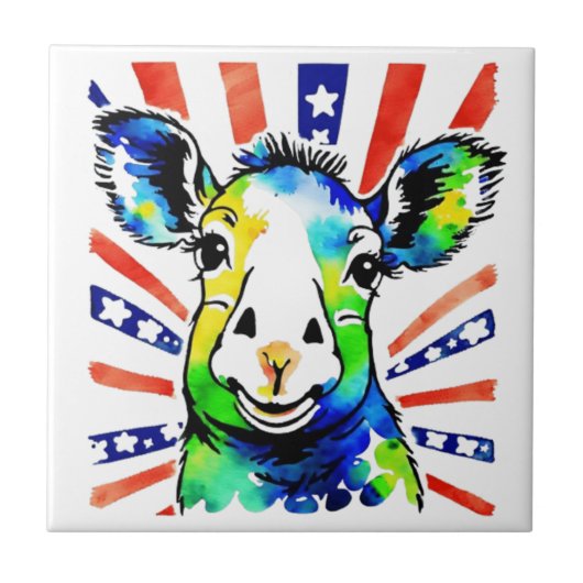 Grappig waterverf kleurrijk schaap tegeltje (Voorkant)