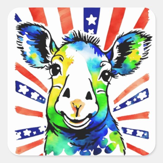 Grappig waterverf kleurrijk schaap vierkante sticker (Voorkant)