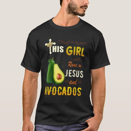 Grappig Waterverf meisje loopt op Jezus en Avocado T-shirt (Voorkant)