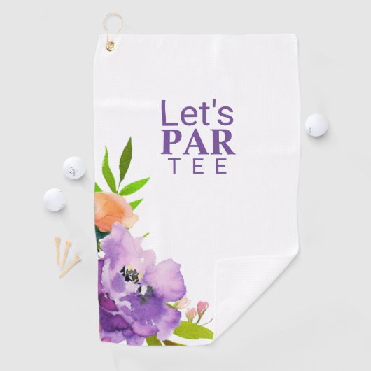 Grappig Waterverf Paarse Bloemen Script Monogram Golfhanddoek (Insitu)