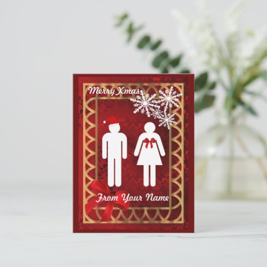 Grappig wc-bord kerstman feestdagenkaart (Staand voorkant)