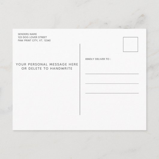 Grappig, we hebben Dog Moving. Aankondigingskaart (Achterkant)