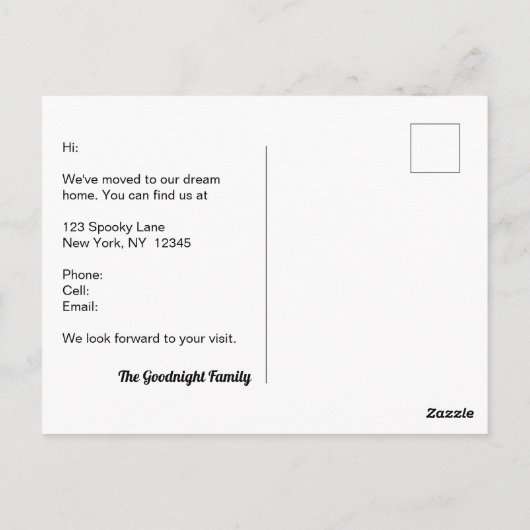 Grappig, we hebben Spooky Black Haunted House verp Briefkaart (Achterkant)