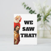 Grappig “We Saw That” Kerstman en Jezus Design Briefkaart (Staand voorkant)