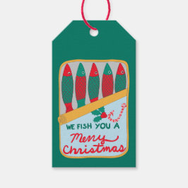 Grappig, we vissen u een vrolijk kerstfeest cadeaulabel