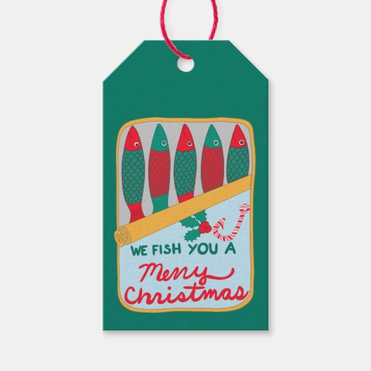 Grappig, we vissen u een vrolijk kerstfeest cadeaulabel (Voorkant)