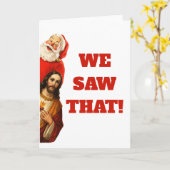 Grappig “We Zagen Dat” Kerstman en Jezus Design Kaart (Gele Bloem)