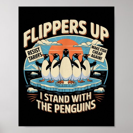 grappig weerstaan pinguïns protest tegen tarieven poster (Voorkant)