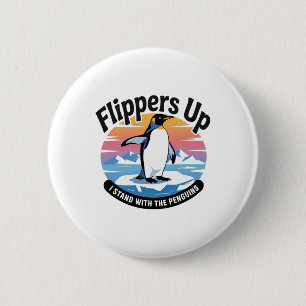 Grappig weerstaan pinguïns protesteren tegen tarie ronde button 5,7 cm