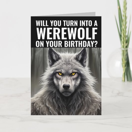 GRAPPIG WEERWOLF VERJAARDAG WENSKAART KAART (Voorkant)