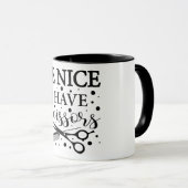 Grappig wees aardig... Minimalistische haarstylist Mok (Voorkant rechts)