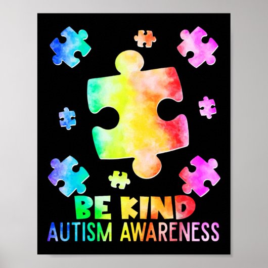 Grappig Wees Aardig Puzzelstukken Tie Dye Autisme Poster (Voorkant)