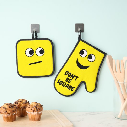 Grappig, wees geen vierkante Cartoon Ovenwant & Pannenlap Set (Insitu(Ophanging))