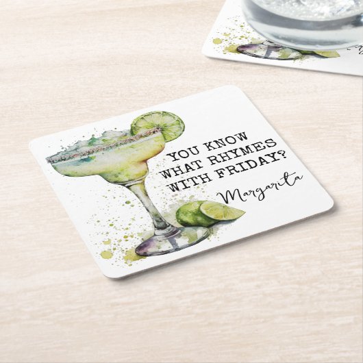 Grappig weet je wat rijmt met vrijdag Margarita Kartonnen Onderzetters (Schuin)