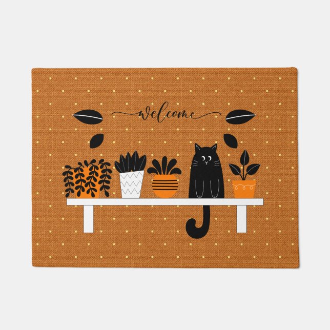 Grappig welkom boekenplank verbergen zwarte kat hu deurmat (Voorkant)