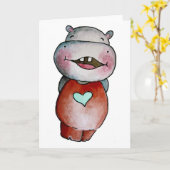 Grappig Wenskaart Hippo Kaart (Gele Bloem)
