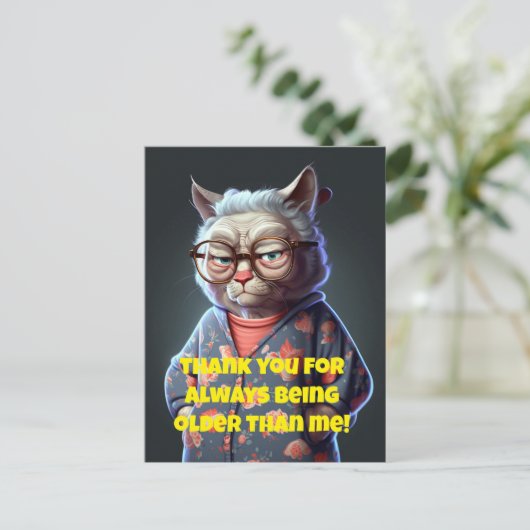Grappig Wenskaart met een ouderwets Lady Cat Birth Briefkaart (Staand voorkant)