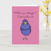 Grappig wenskaart met niet zo vrolijk vogeltje kaart (Gele Bloem)