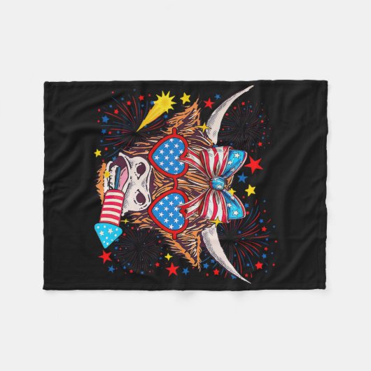 Grappig Western Amerika Koe 4 juli 1 Fleece Deken (Voorkant (Horizontaal))