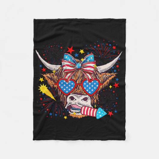 Grappig Western Amerika Koe 4 juli 1 Fleece Deken (Voorkant)