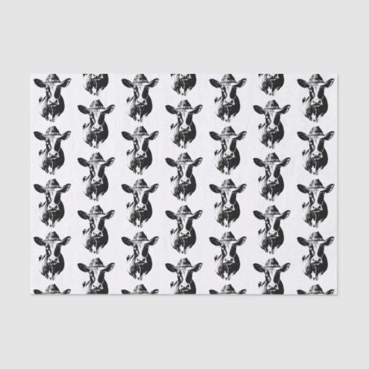 Grappig Western Koe zwart-wit design Tissuepapier (Voorkant)