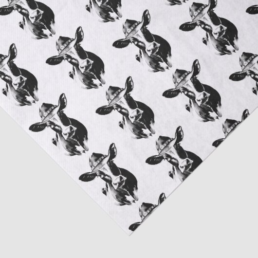 Grappig Western Koe zwart-wit design Tissuepapier (Detail)