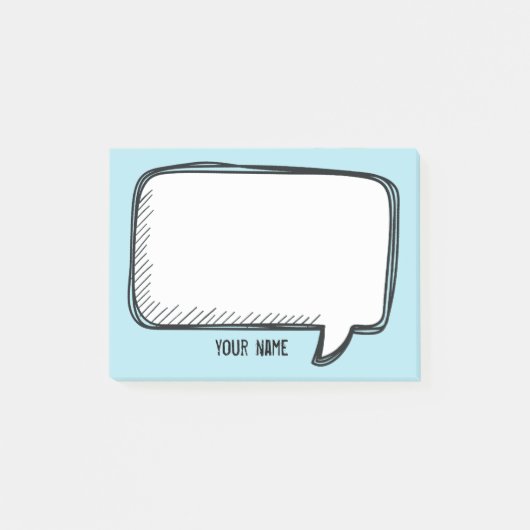 Grappig White Talk Bubble op blauwe gepersonalisee Post-it® Notes (Voorkant)