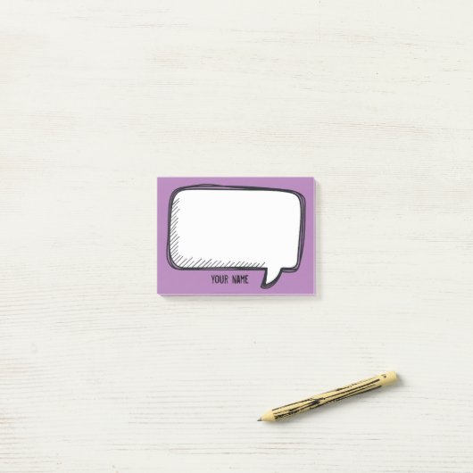 Grappig White Talk Bubble paars Personated Name Post-it® Notes (Op bureau)