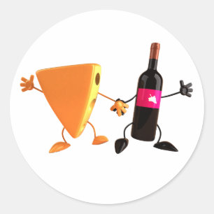 Grappig wijn- en kaasfeestje ronde sticker