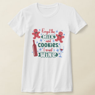 Grappig Wijn T-shirt, Kerstman Melk & Cookies T-shirt