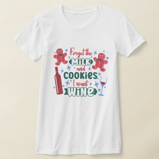 Grappig Wijn T-shirt, Kerstman Melk & Cookies T-shirt (Laagn)