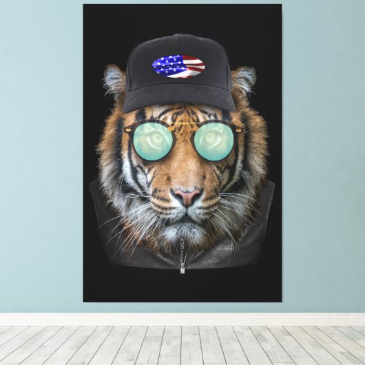 Grappig wild gekleed als Funny Bengal Tiger Canvas Afdruk (Insitu (Houten vloer))