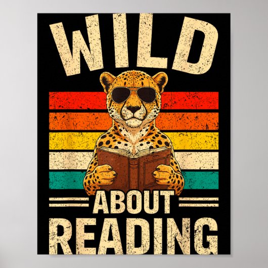 Grappig wild over het lezen van retro cheetaar boe poster (Voorkant)