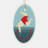 Grappig, wild zwemmend man Kerst Keramisch Ornament (Rechts)