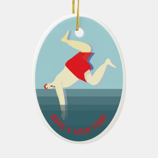 Grappig, wild zwemmend man Kerst Keramisch Ornament (Achterkant)