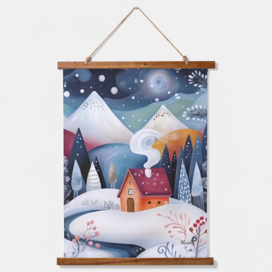 Grappig Winter Cabin ArtWork Hangend Wandkleed (Voorkant)