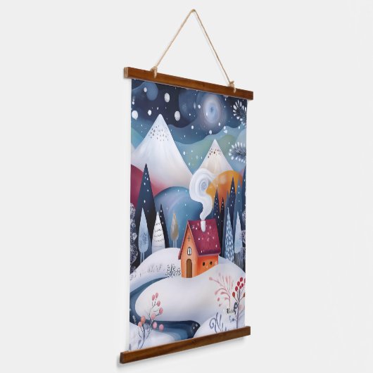 Grappig Winter Cabin ArtWork Hangend Wandkleed (Gebogen)