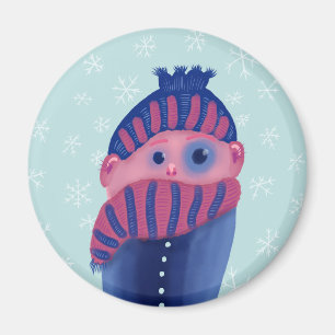 Grappig winterkarakter met pet en sjaal magneet