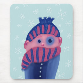 Grappig winterkarakter met pet en sjaal muismat