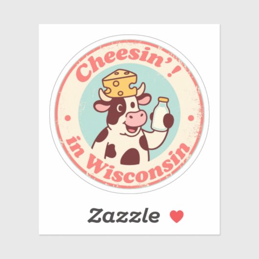 Grappig Wisconsin Koe Kaas Pet Retro Sticker (Vel)