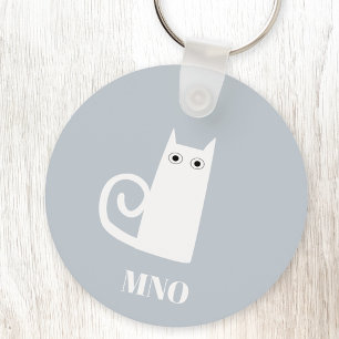 Grappig wit kat monogram sleutelhanger
