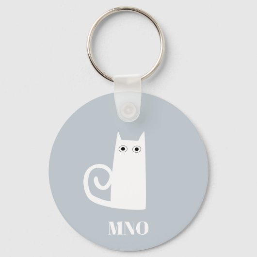 Grappig wit kat monogram sleutelhanger (Voorkant)