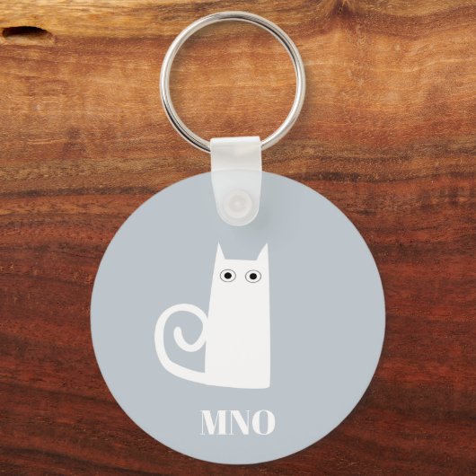 Grappig wit kat monogram sleutelhanger (Voorkant)