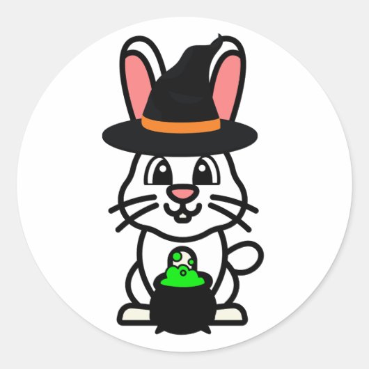 Grappig wit konijn is een heks ronde sticker (Voorkant)