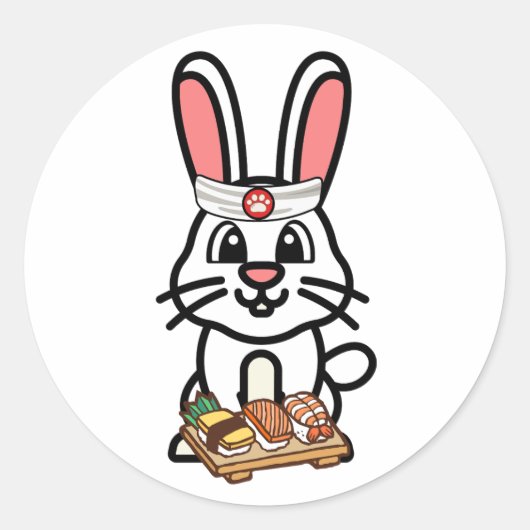 Grappig wit konijn is een sushi chef ronde sticker (Voorkant)